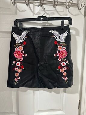 Forever 21 Black Embroidered Crane Mini Skirt